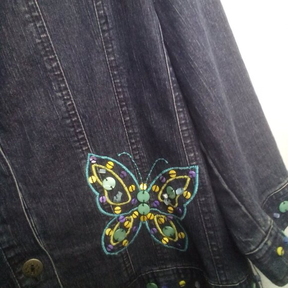 Alfred Dunner Jean Jacket 10P 10 Petite Button Up Butterfly Beading Denim Blue - Picture 9 of 15